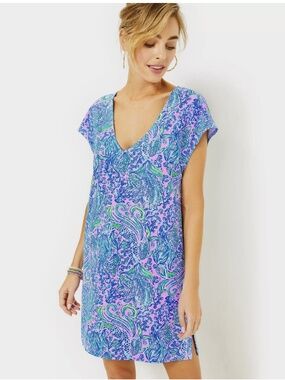Lilly Pulitzer Talli Coverup V-Neck Tunic Dress Lilac Rose We Mermaid It Medium